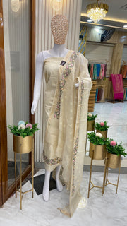 Pure Cotton Banarasi Dress material with Chikankari - The Handlooms