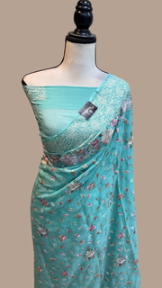 Pure Georgette Chikankari Handloom Banarasi Saree - The Handlooms