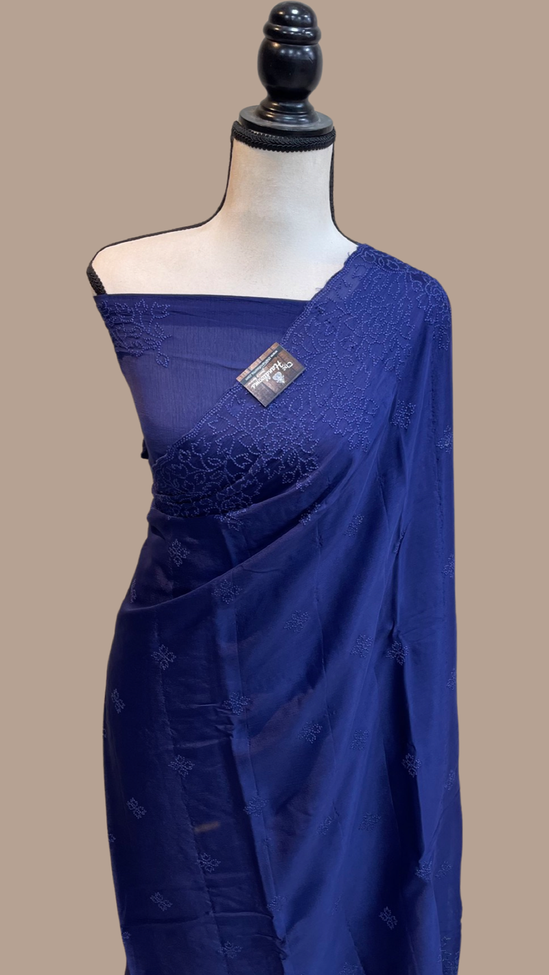 Pure Georgette Chikankari Handloom Banarasi Saree - The Handlooms