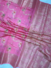 Pure Dupion Silk Banarasi Saree - Gold Zari - The Handlooms