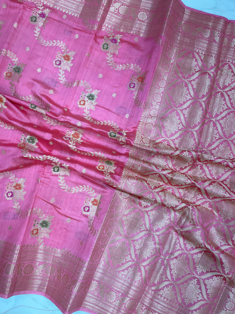 Pure Dupion Silk Banarasi Saree - Gold Zari - The Handlooms