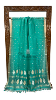 Turquoise Pure Kora Handloom Banarasi Saree - The Handlooms