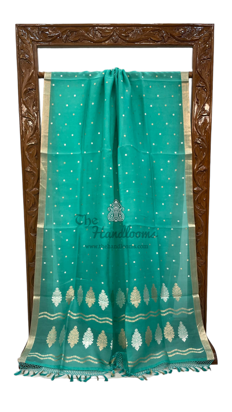 Turquoise Pure Kora Handloom Banarasi Saree - The Handlooms