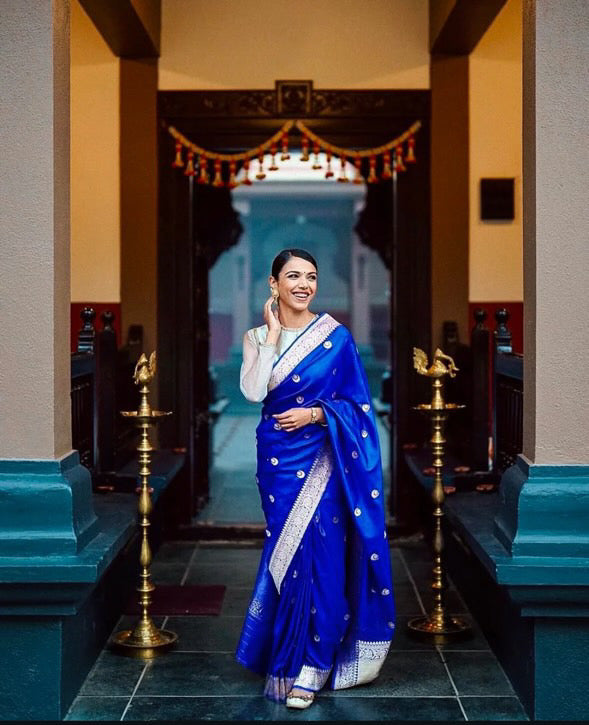 Shriya Pilgaonkar in our Pure Katan Silk Banarasi Handloom Saree - All Over Kadua Motifs - The Handlooms