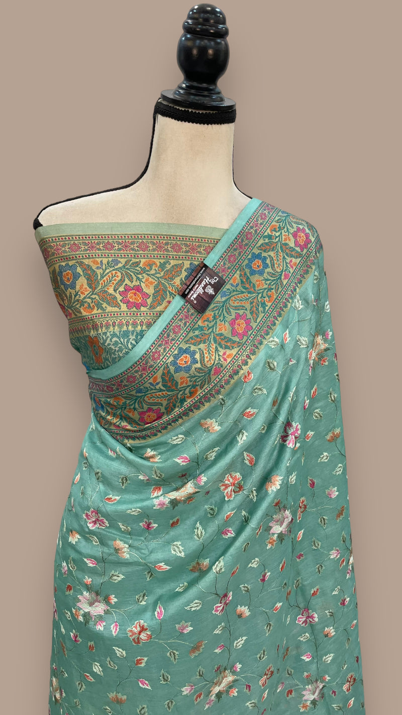 Tussar Silk Handloom Banarasi Saree With Chikankari - The Handlooms