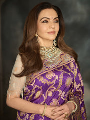 Nita Ambani in Pure Katan Silk Banarasi Handloom Saree - All over Jaal work with Meenakari - The Handlooms