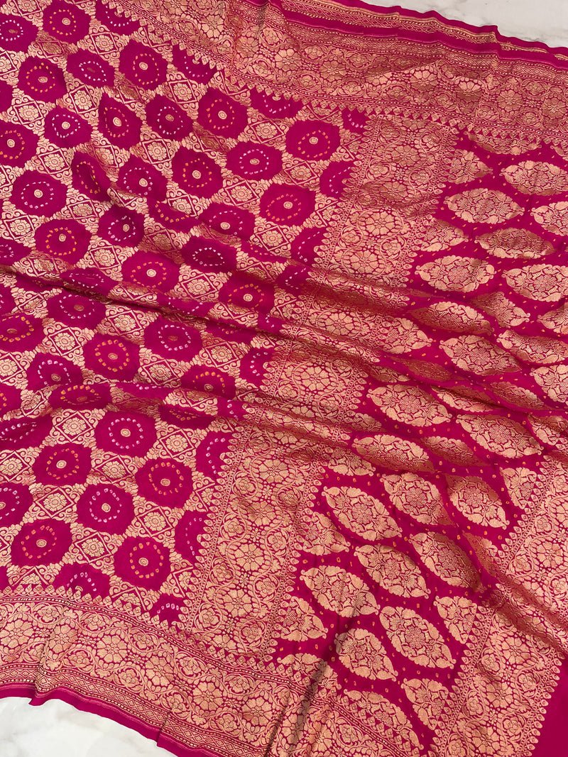 Pure Georgette Banarasi Bandhej Handloom Dupatta - The Handlooms