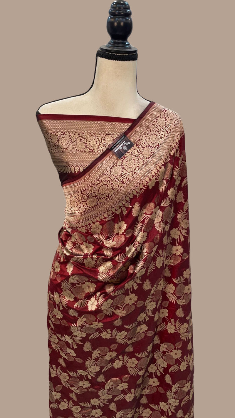 Pure Katan Silk Banarasi Handloom Saree - All Over Jaal Work - The Handlooms