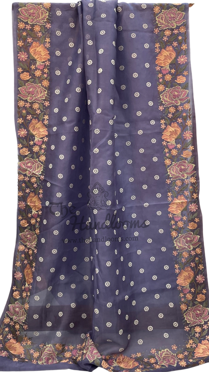 Pure Organza Chikankari Handloom Banarasi Saree - The Handlooms