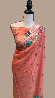 Pure Georgette Chikankari Handloom Banarasi Saree - The Handlooms
