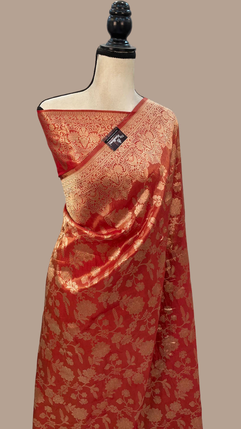 Pure Tissue Katan Silk Banarasi Handloom Saree - All over Jaal work - The Handlooms