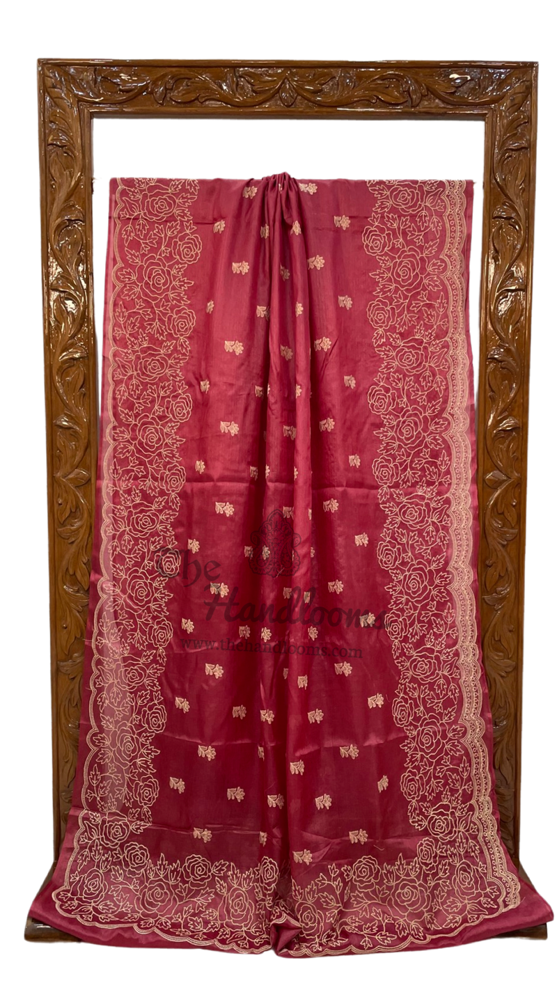 Tussar Silk Handloom Banarasi Saree With Chikankari - The Handlooms
