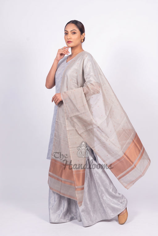 Ivory Pure Khaddi Georgette Brocade Kurta with Sharara - The Handlooms