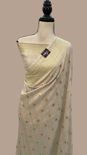 Pure Tussar Georgette Handloom Banarasi Saree - All over Jaal Work with meenakari - The Handlooms