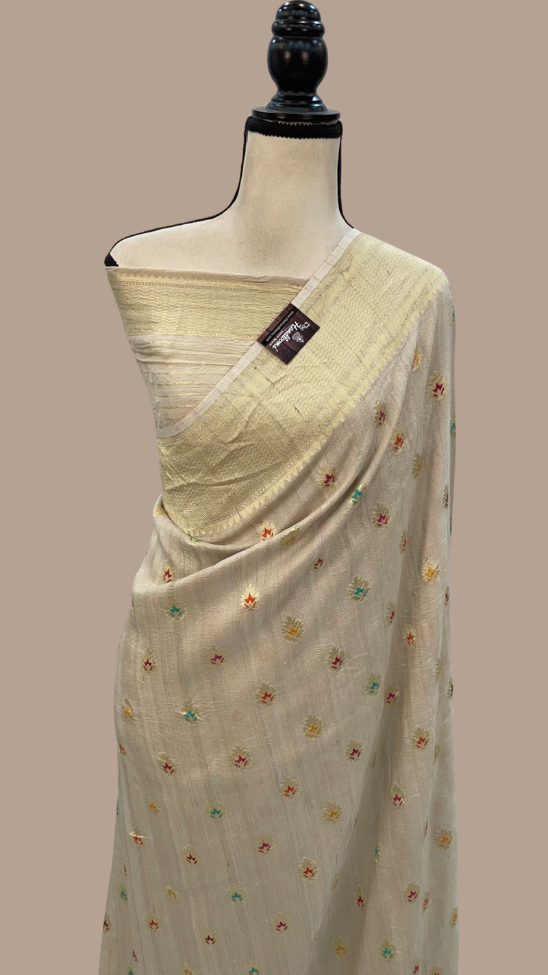 Pure Tussar Georgette Handloom Banarasi Saree - All over Jaal Work with meenakari - The Handlooms