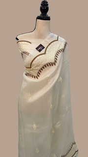 Pure Organza Chikankari Handloom Banarasi Saree - The Handlooms