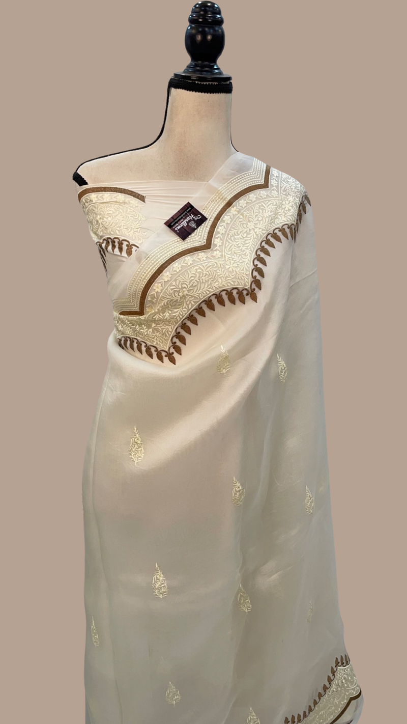 Pure Organza Chikankari Handloom Banarasi Saree - The Handlooms