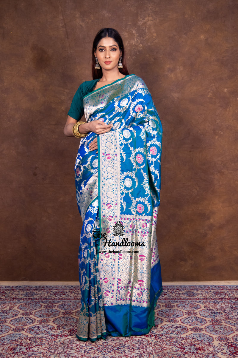 Pure Katan Silk Banarasi Handloom Saree - All over Jaal work with Meenakari - The Handlooms