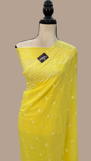 Pure Georgette Chikankari Handloom Banarasi Saree - The Handlooms