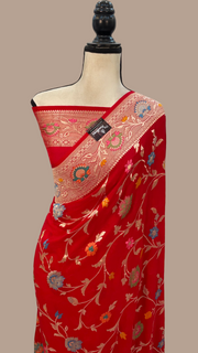 Khaddi Georgette Handloom Banarasi Saree - All over Jaal Work With Meenakari - The Handlooms