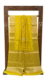Pure Dupion Silk Banarasi Saree - Gold Zari - The Handlooms