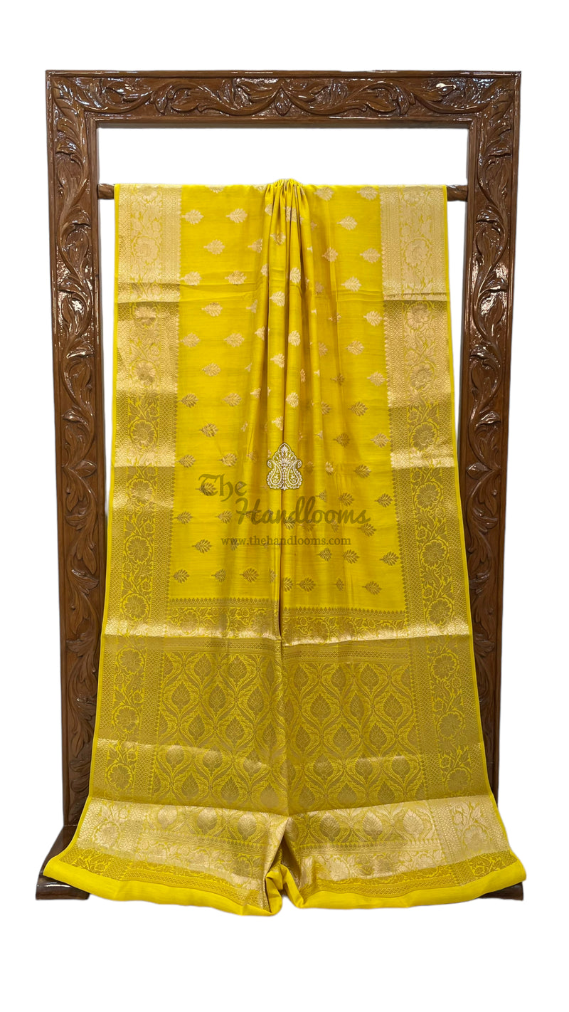 Pure Dupion Silk Banarasi Saree - Gold Zari - The Handlooms