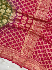 Dual Shade Pure Georgette Banarasi Bandhej Handloom Saree - The Handlooms