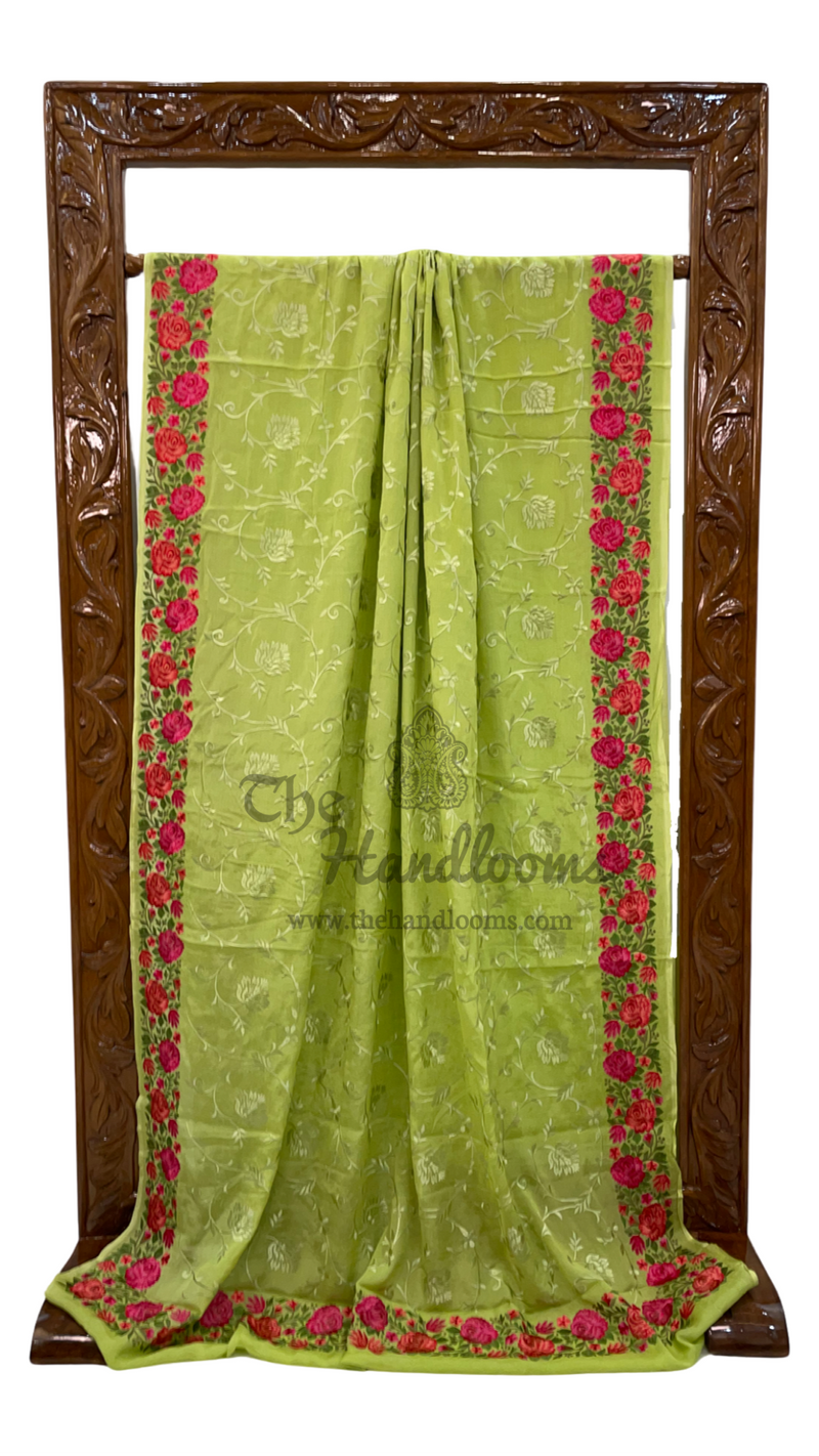 Pure Georgette Chikankari Handloom Banarasi Saree - The Handlooms