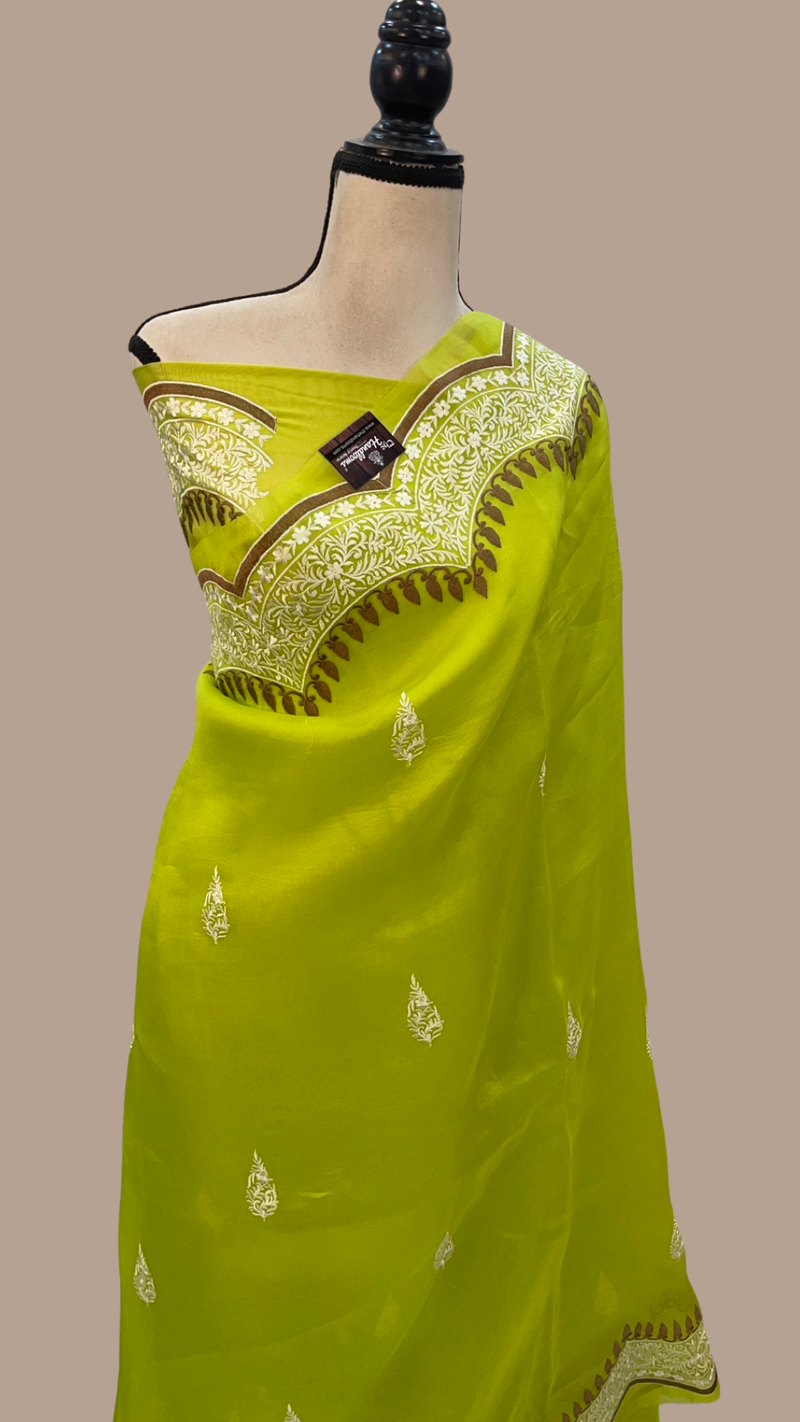 Pure Organza Chikankari Handloom Banarasi Saree - The Handlooms