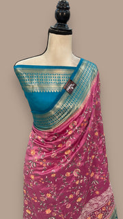 Pure Chiniya Silk Handloom Banarasi Saree with Chikankari - The Handlooms