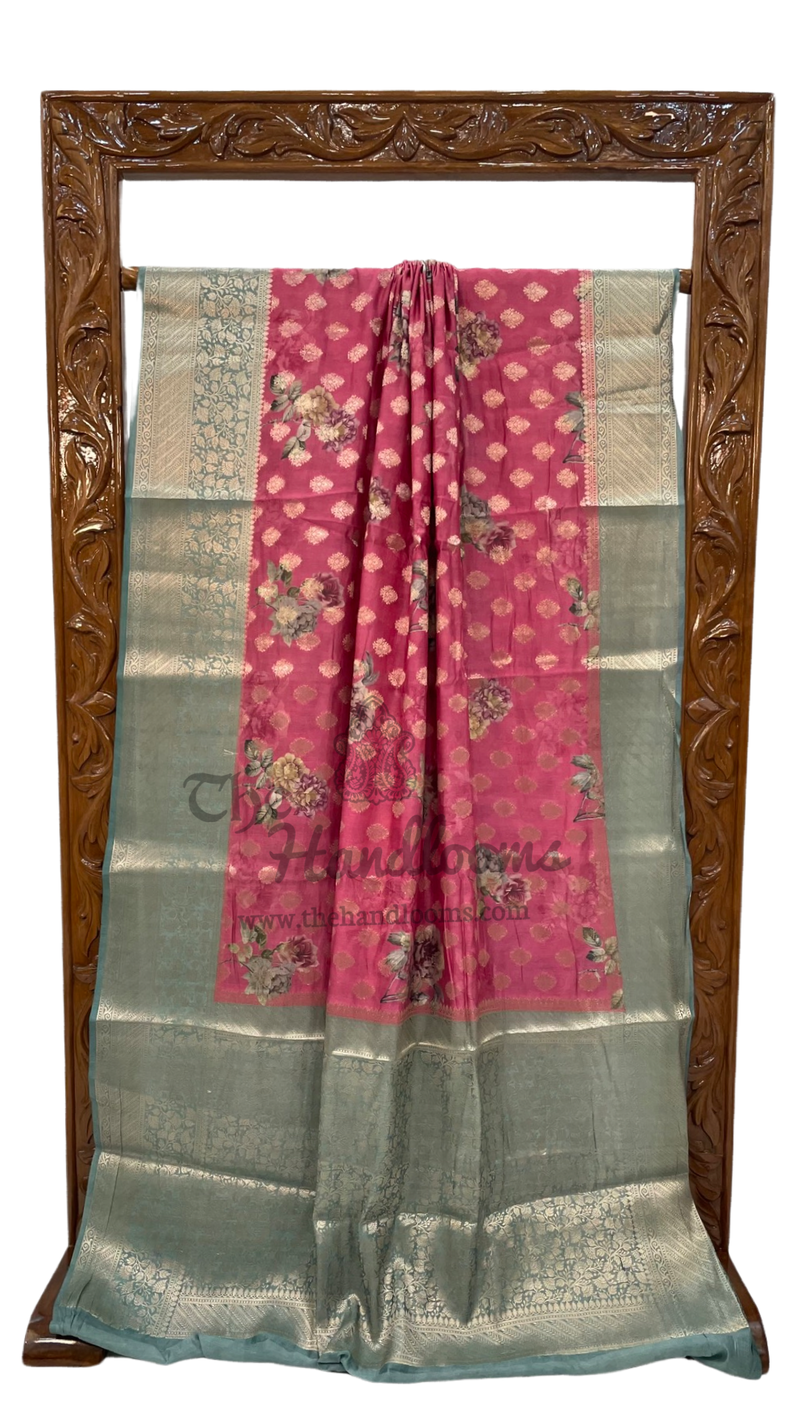 Pure Chiniya Silk Digital Print Handloom Banarasi Saree - The Handlooms