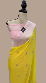 Yellow Pure Georgette Handloom Banarasi Saree - The Handlooms