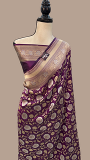Pure Katan Silk Banarasi Handloom Saree - All over Sona Roopa Jaal work - The Handlooms