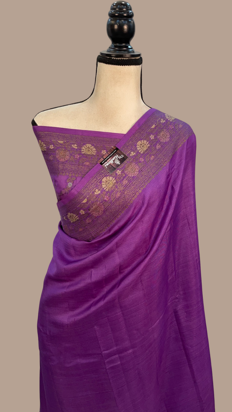 Purple Pure Butter Crepe Banarasi Saree - The Handlooms