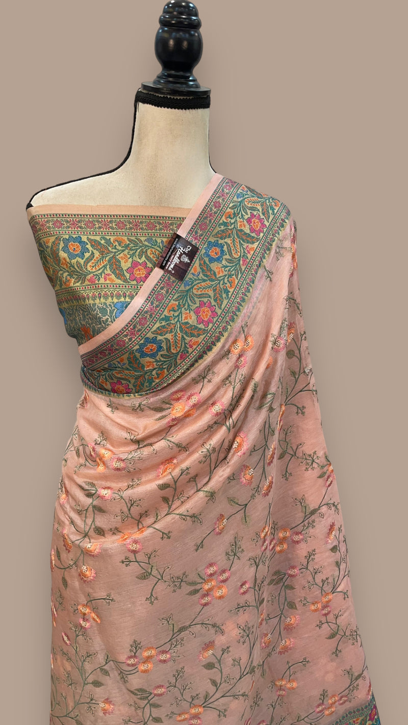 Tussar Silk Handloom Banarasi Saree With Chikankari - The Handlooms