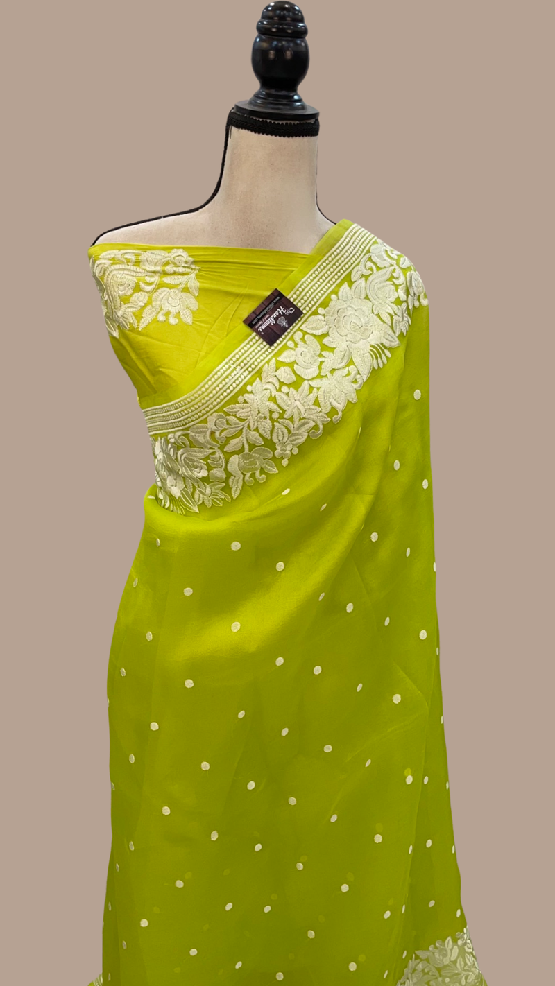 Pure Organza Chikankari Handloom Banarasi Saree - The Handlooms