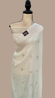 Pure Georgette Banarasi Saree - White - The Handlooms