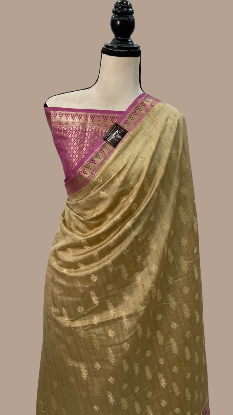 Pure Dupion Silk Banarasi Saree - Gold Zari - The Handlooms