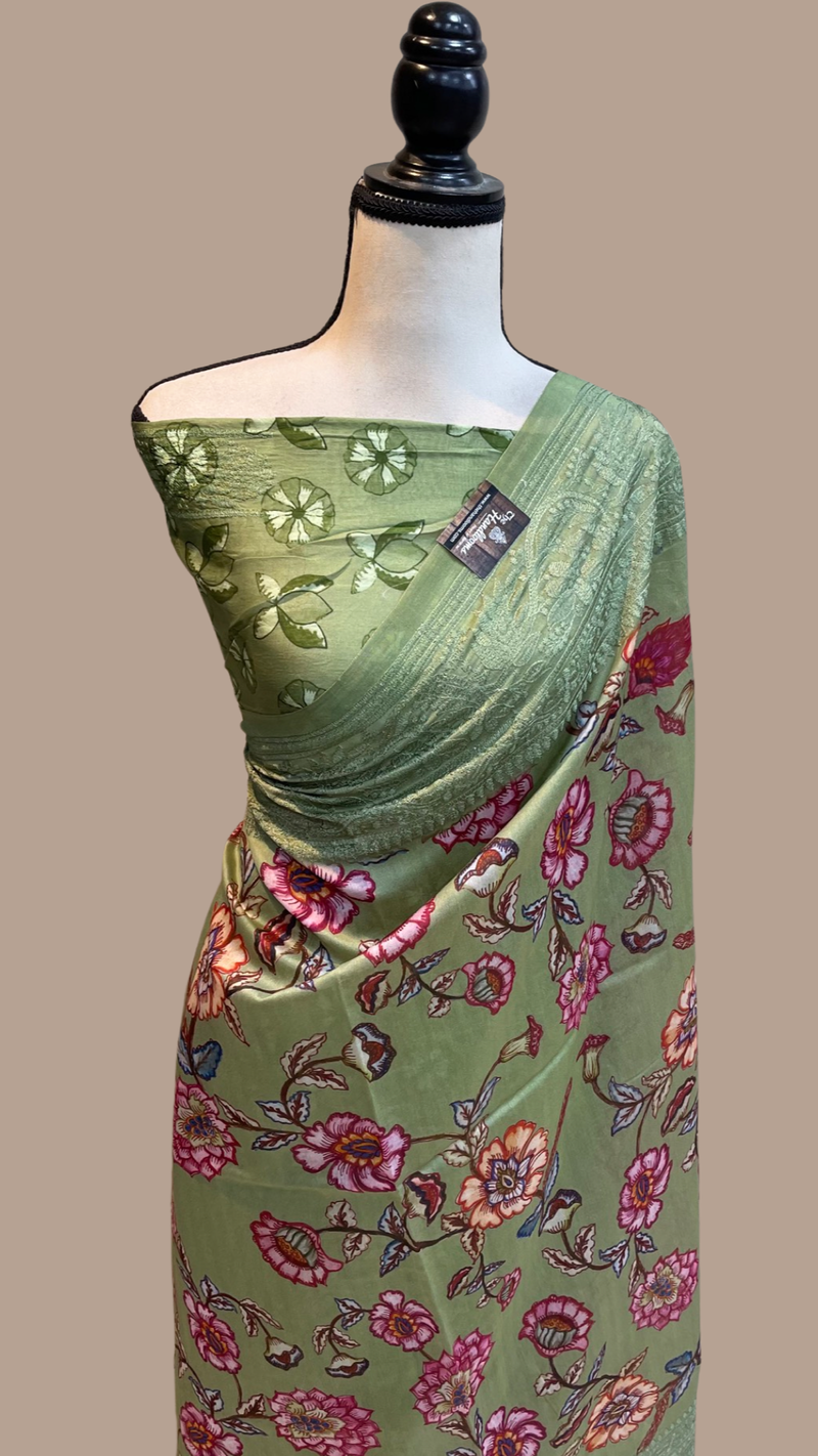 Pure Chanderi  Digital Print with Chikankari Handloom Banarasi Saree - The Handlooms