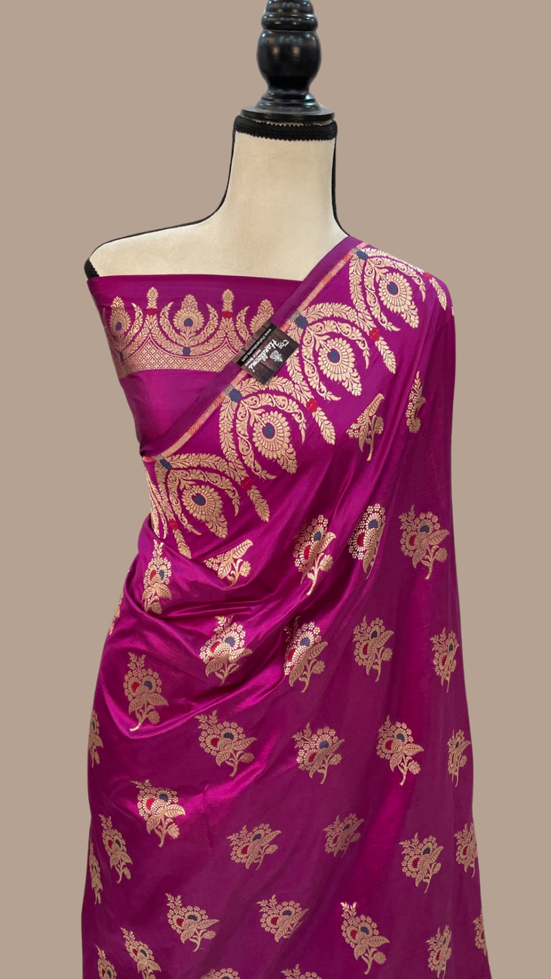 Pure Katan Silk Banarasi Handloom Saree - All over Jaal work with Meenakari - The Handlooms