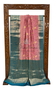 Pure Chiniya Silk Handloom Banarasi Saree with Chikankari - The Handlooms