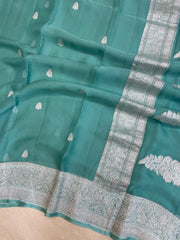 Pure Georgette Banarasi Saree - Cement Green - The Handlooms