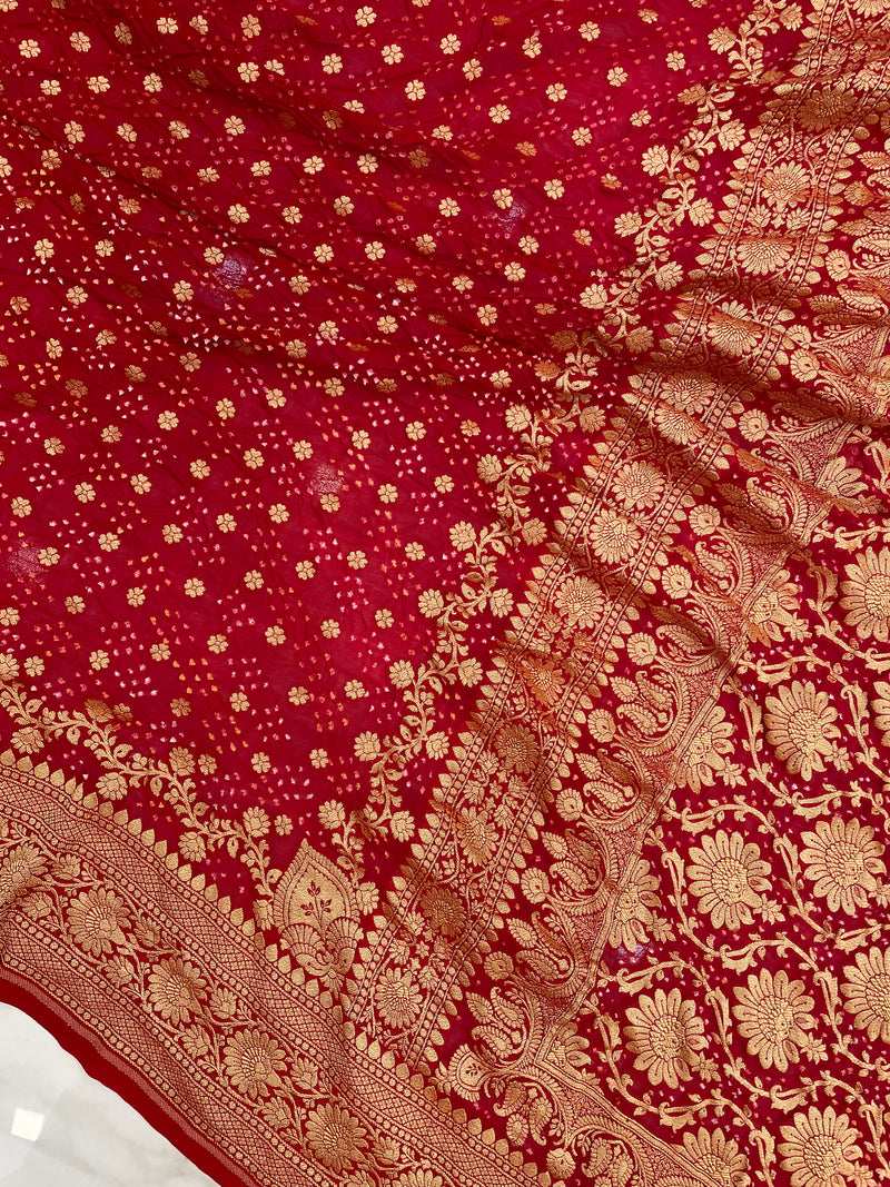 Pure Georgette Banarasi Bandhej Handloom Saree - The Handlooms