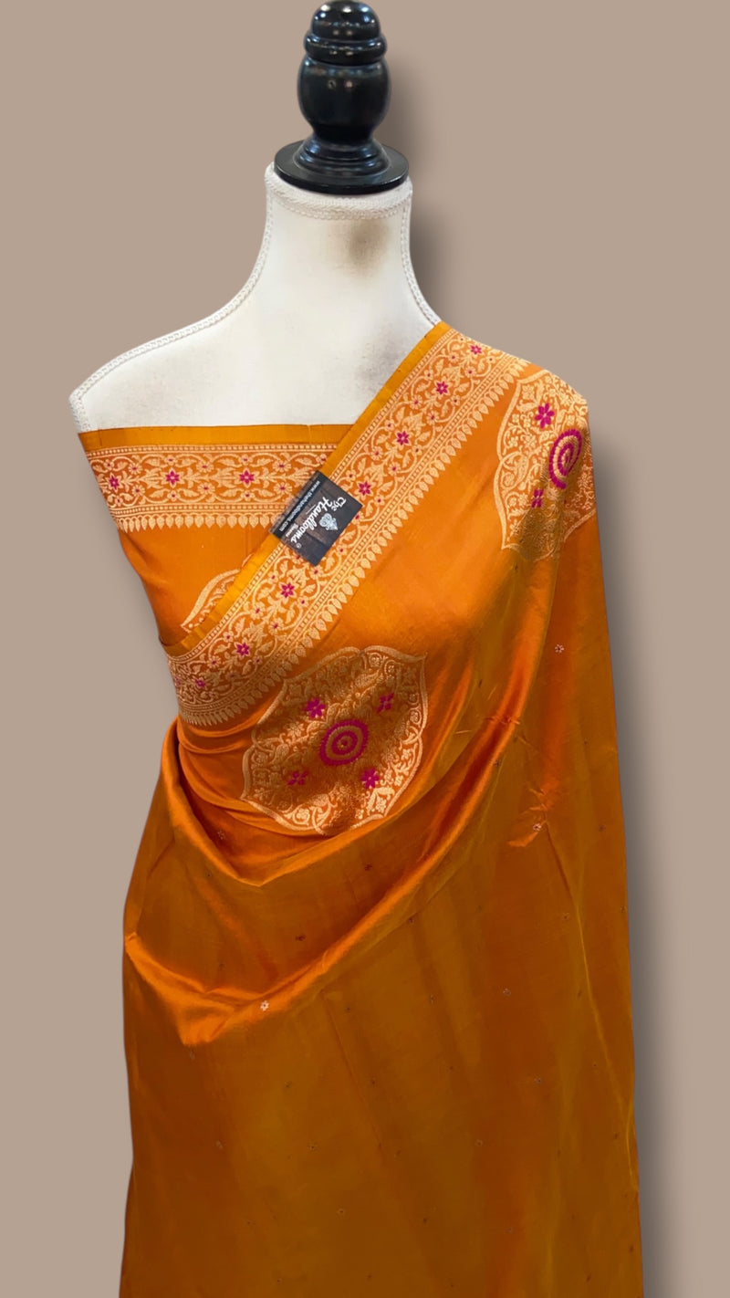 Pure Katan Silk Banarasi Handloom Saree - All Over Kadua Motifs With Meenakari