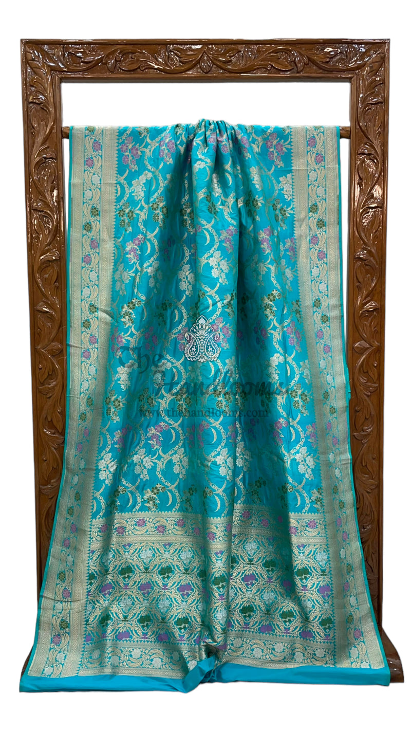 Pure Katan Silk Banarasi Handloom Saree - All over Jaal work with Meenakari - The Handlooms