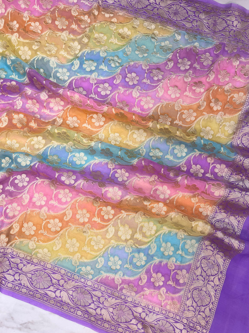 Pure Khaddi Georgette Dupatta - water zari - The Handlooms