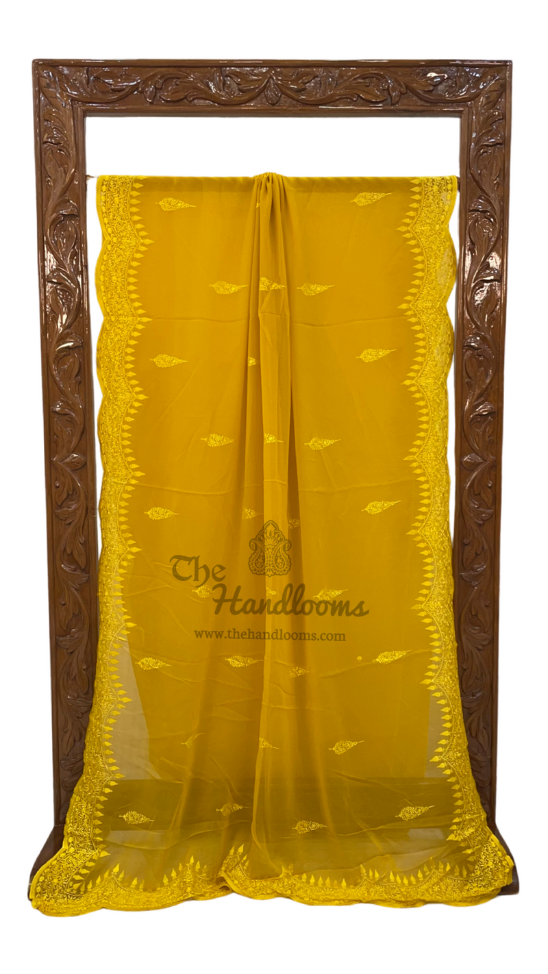 Pure Georgette Chikankari Handloom Banarasi Saree - The Handlooms