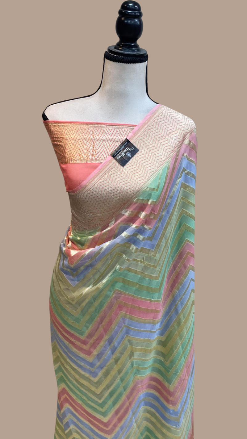 Pure Khaddi Georgette Rangkat Handloom Banarasi Saree - The Handlooms