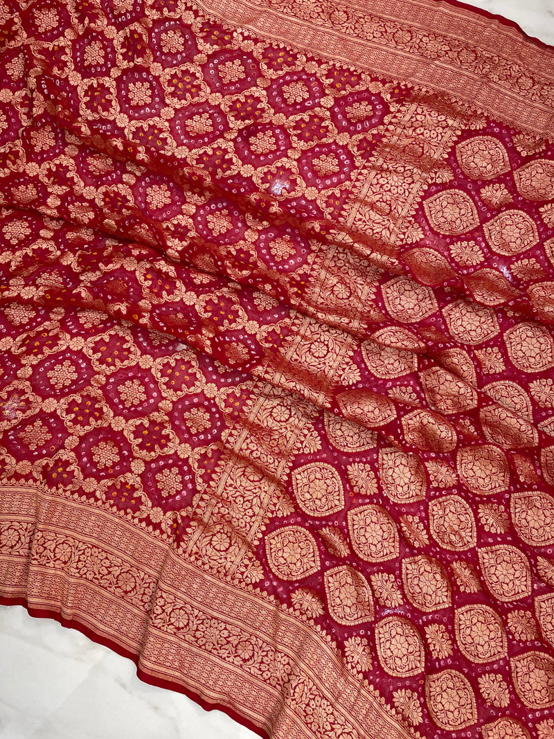 Pure Georgette Banarasi Bandhej Handloom Saree - The Handlooms