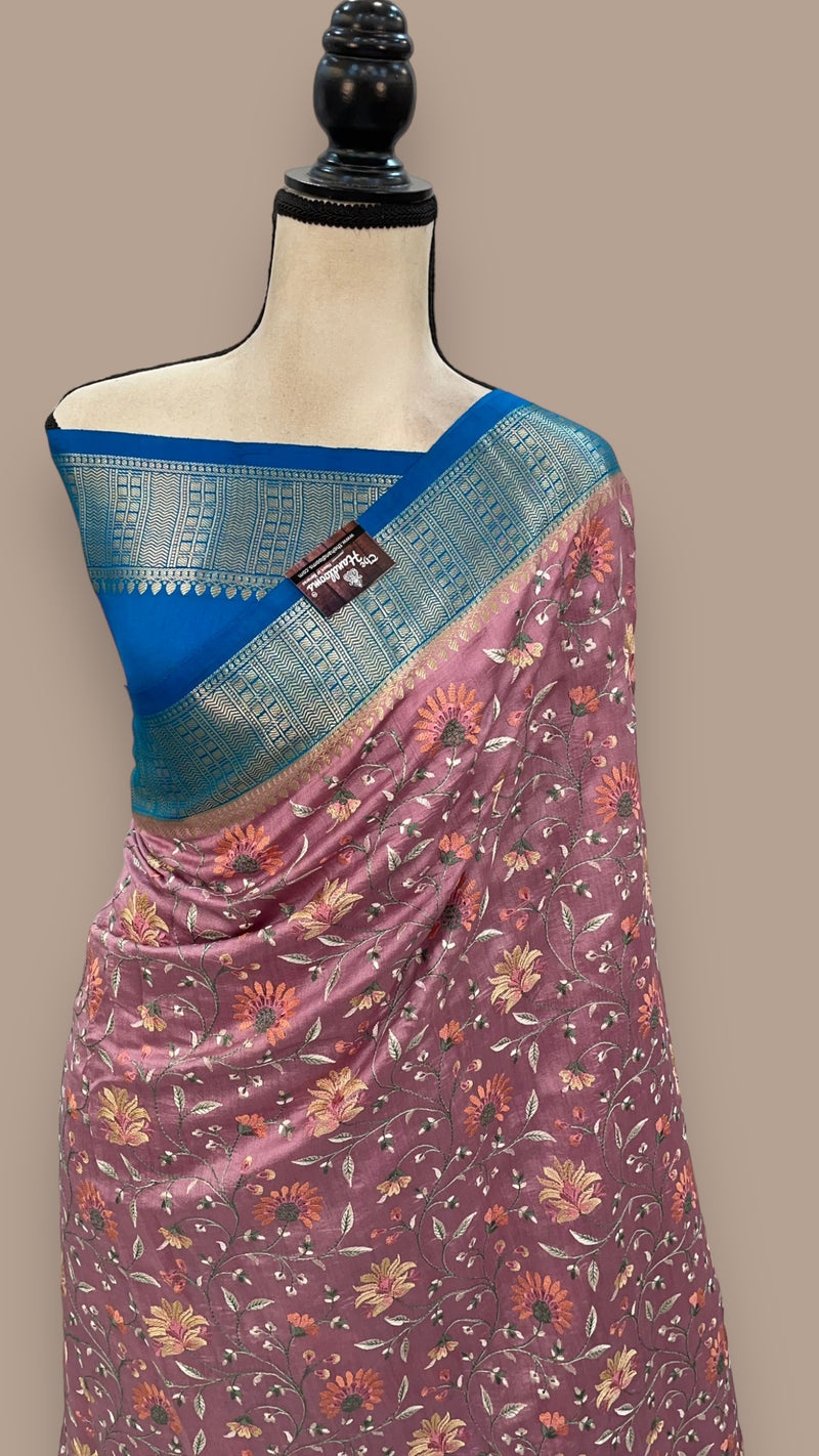 Pure Chiniya Silk Handloom Banarasi Saree with Chikankari - The Handlooms